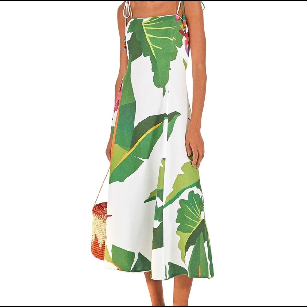 Farm Rio White Tropicalistic Midi Dress